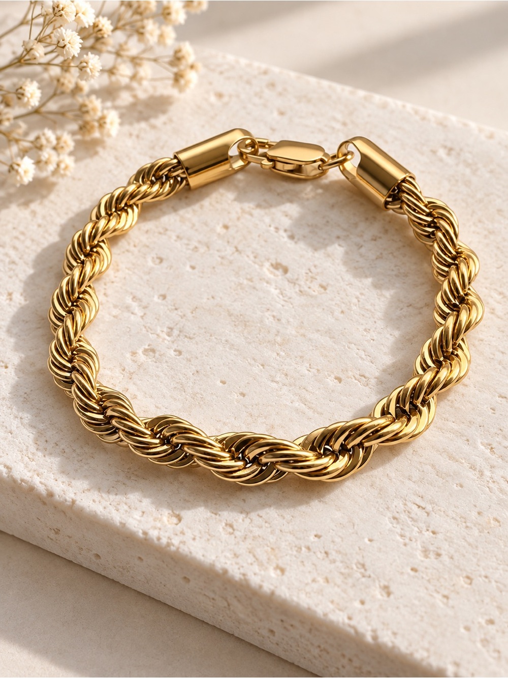 Gold Plated Twisted Rope Chain Bracelet - size 6